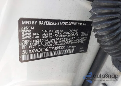 2015 BMW X4 xDrive28I from USA, damaged, VIN 5UXXW3C59F0M88331